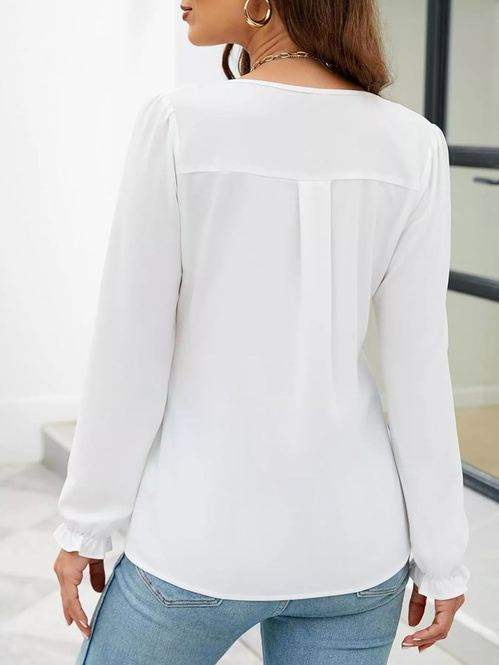 Notched Ruffle Cuff Blouse (19)