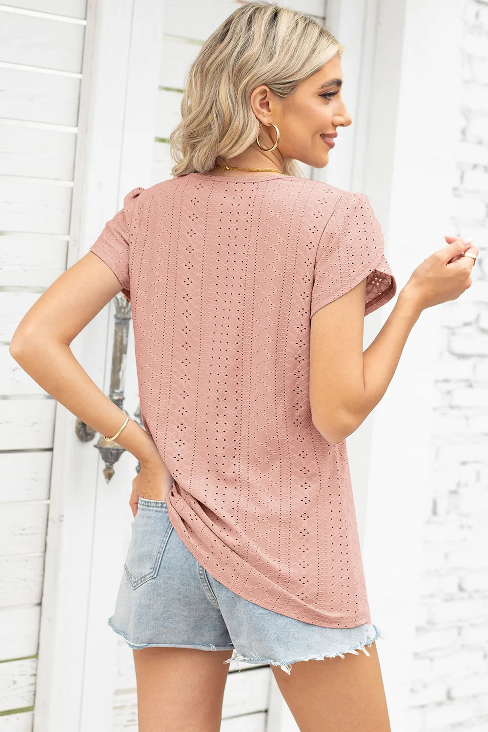 Eyelet Notched Petal Sleeve Blouse (12)