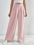 V-waisted Ruched Front Wide Leg Pants (3)