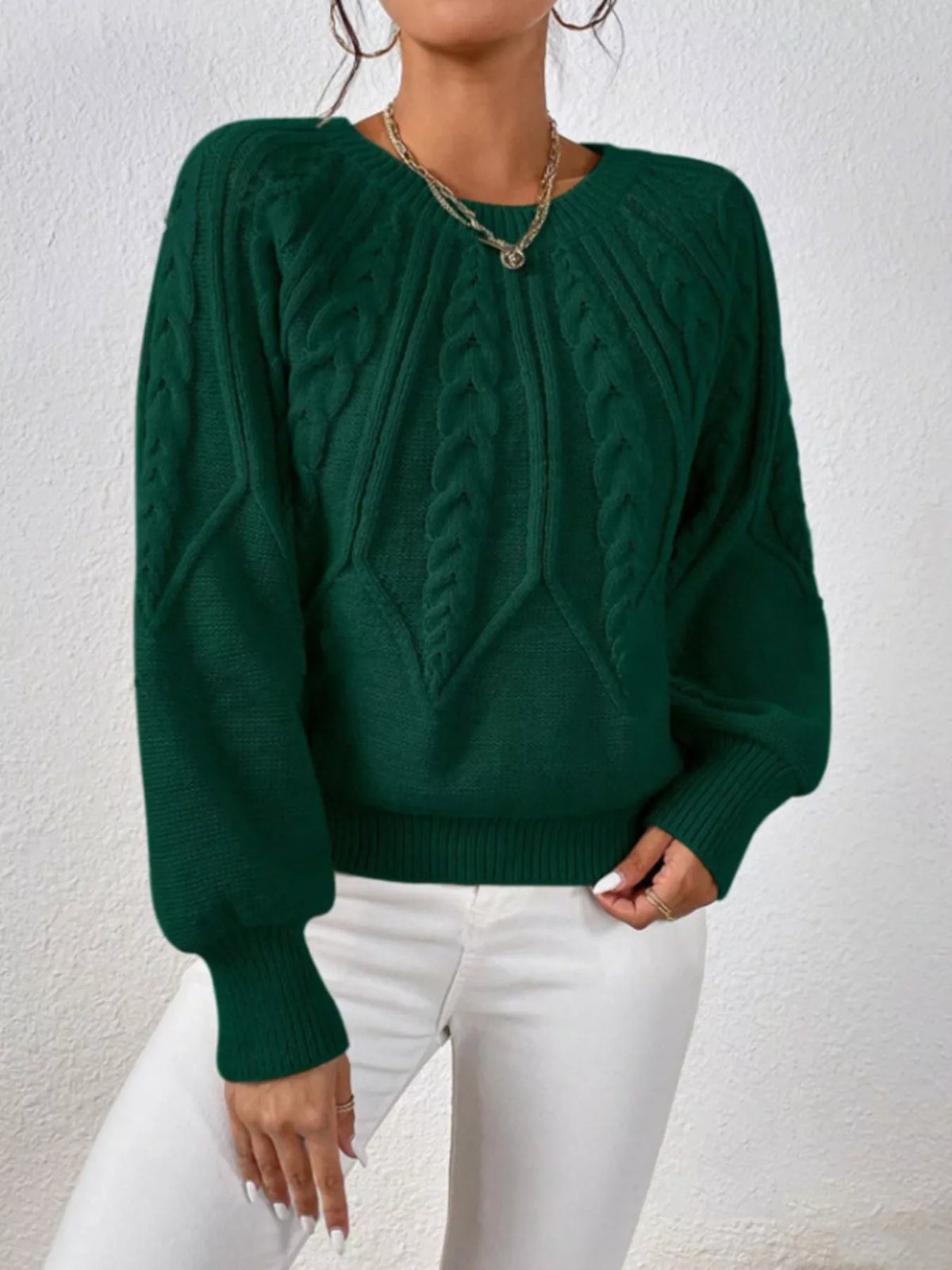 Cable Knit Long Sleeve Sweater (11)