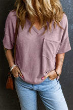 Textured V-neck Dropped Shoulder T-shirt (14)