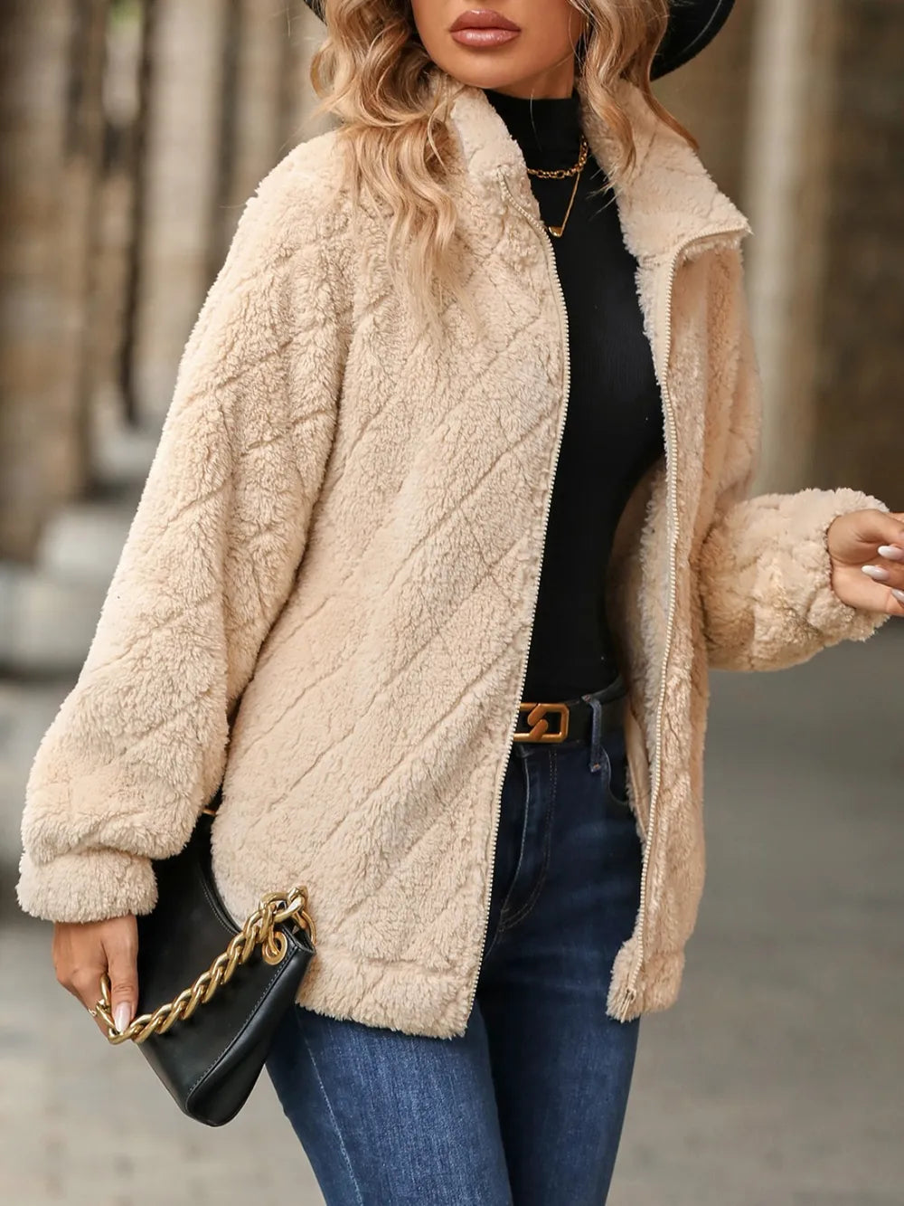 Fuzzy Pocketed Zip Up Jacket (6)