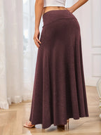Solid Elastic Waist Maxi Skirt (5)
