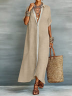Casual Linen Shirt Dress Button-down Front (3)