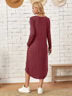 Pocketed Round Neck Long Sleeve Tee Dress (3)