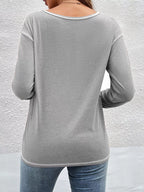 Casual Long Sleeve Exposed Seam T-shirt Decor Button (17)