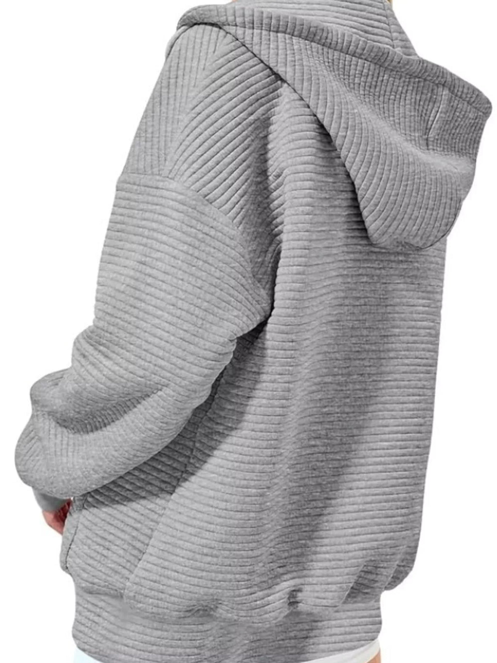 Drawstring Zip Up Dropped Shoulder Hoodie (2)
