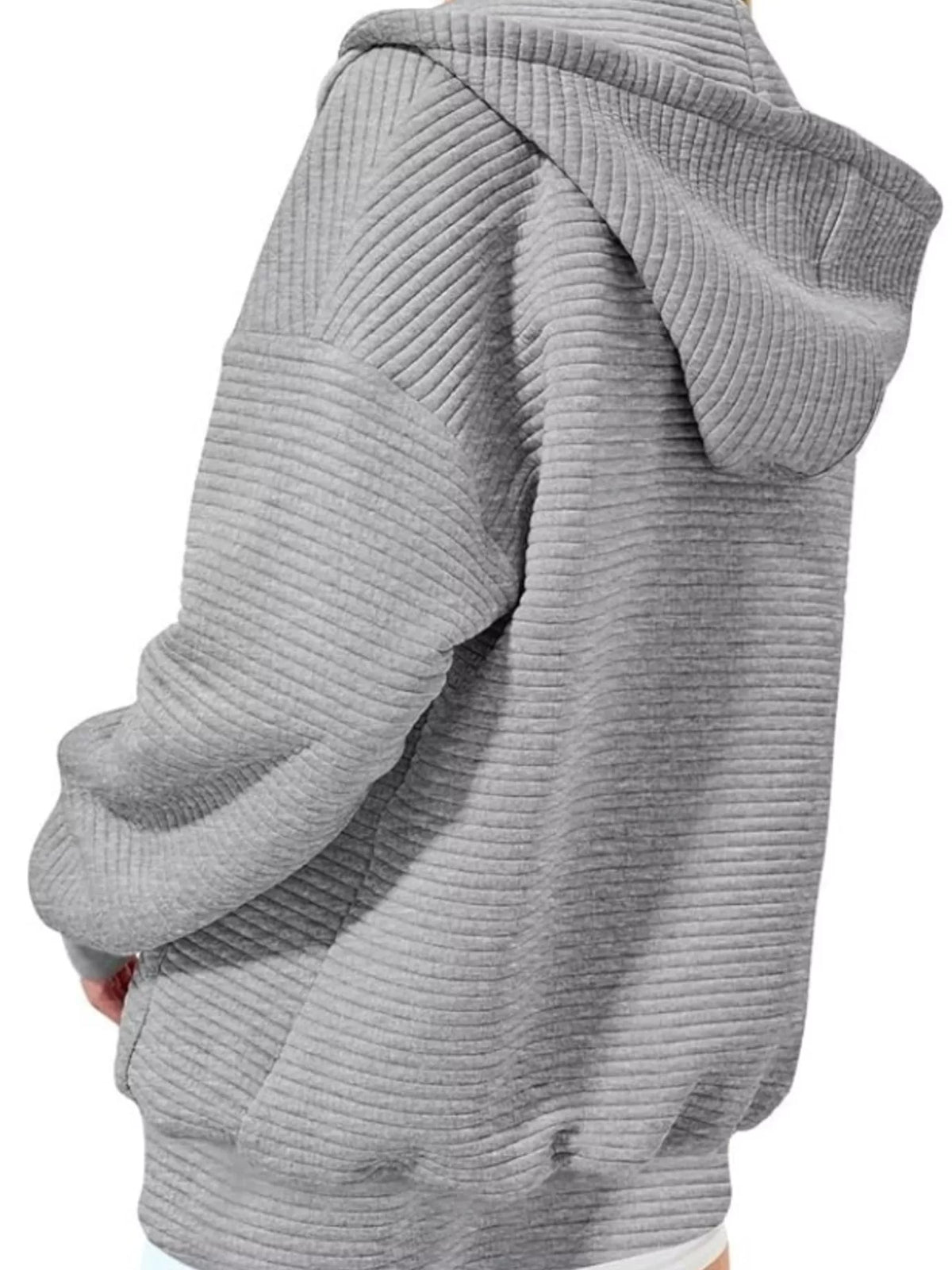 Drawstring Zip Up Dropped Shoulder Hoodie (2)