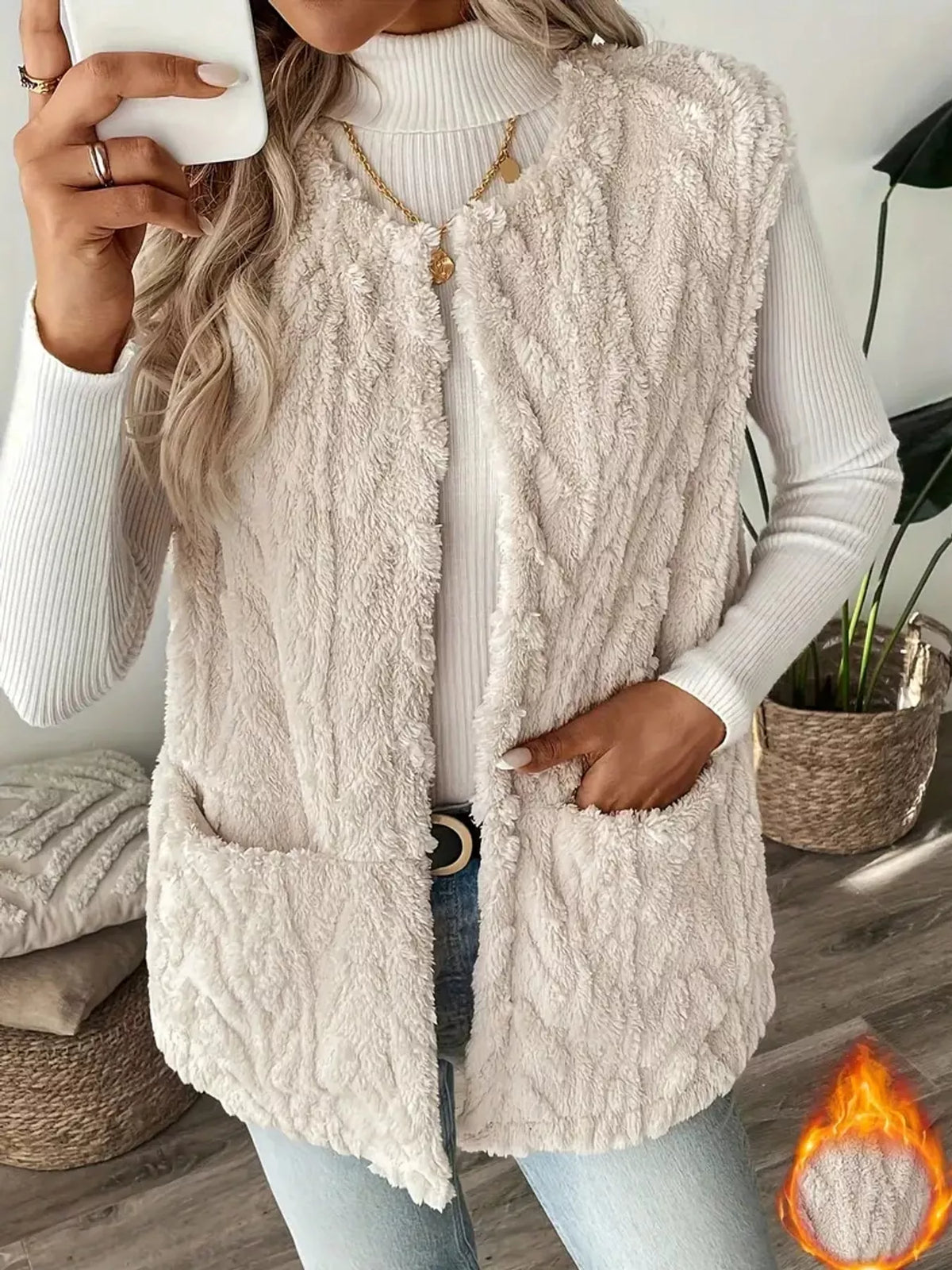 Sherpa Open Front Vest Coat (9)