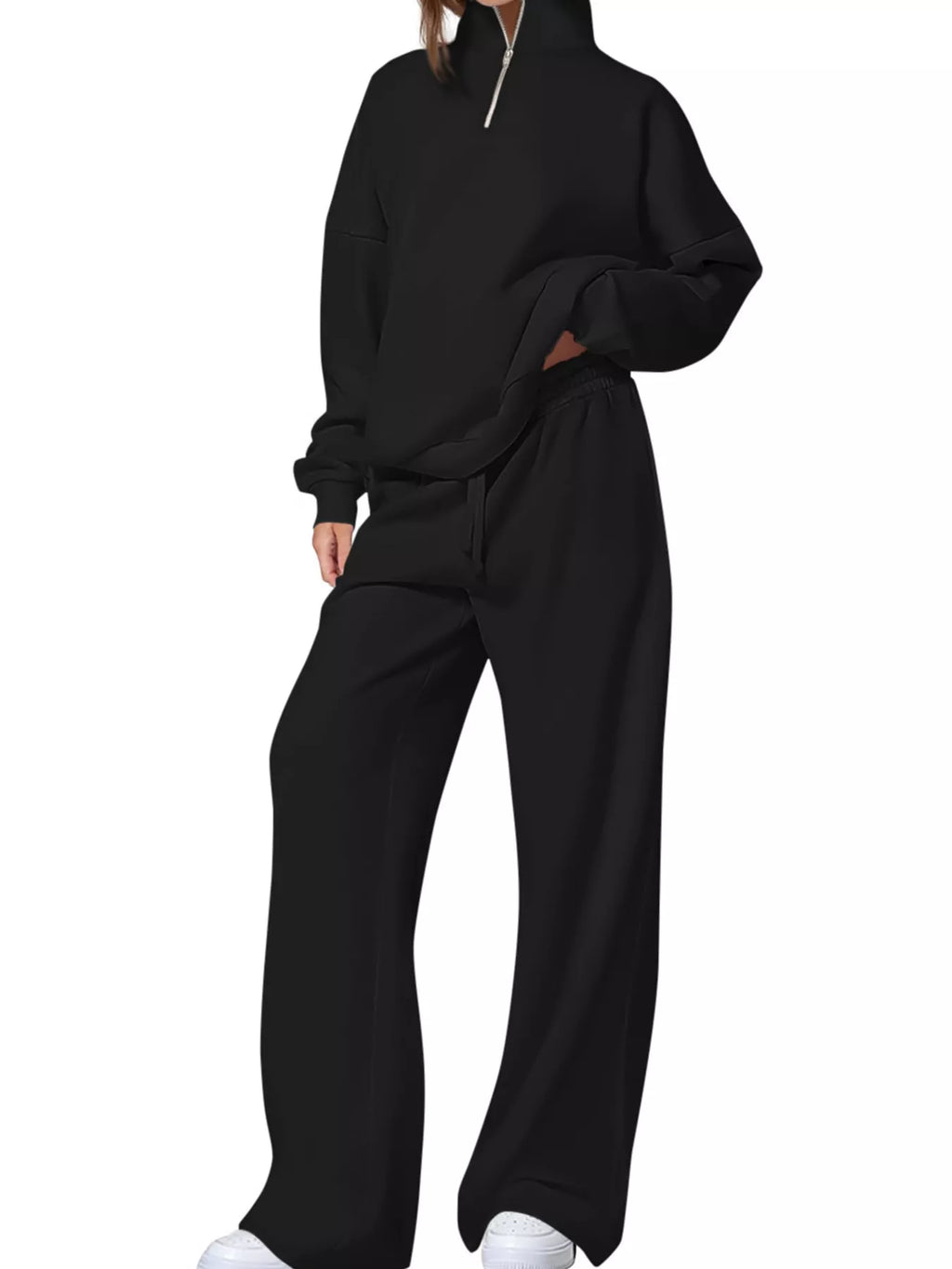 Half-zip Sweatshirt Wide-leg Sweatpants Set (10)
