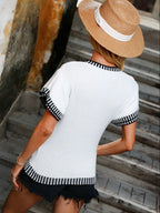 Contrast Round Neck Short Sleeve Knit Top (4)