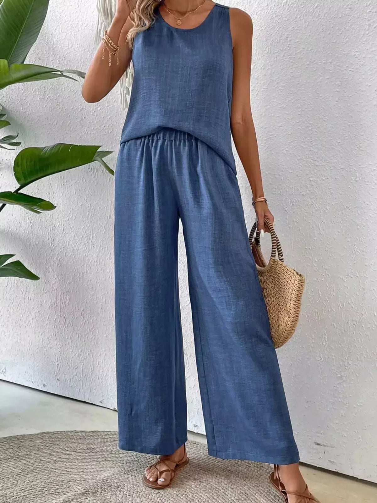 Round Neck Tank Pants Set (8)