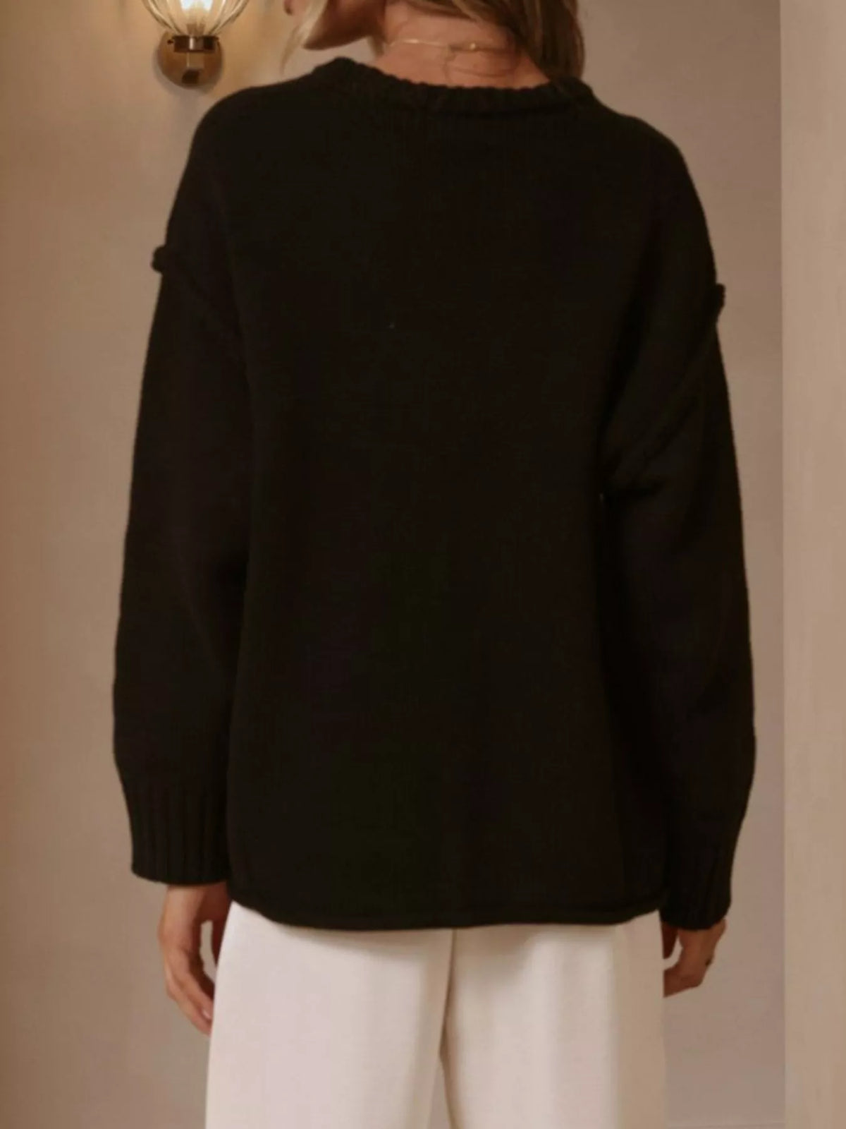 Crew Neck Dropped Shoulder Sweater (11)