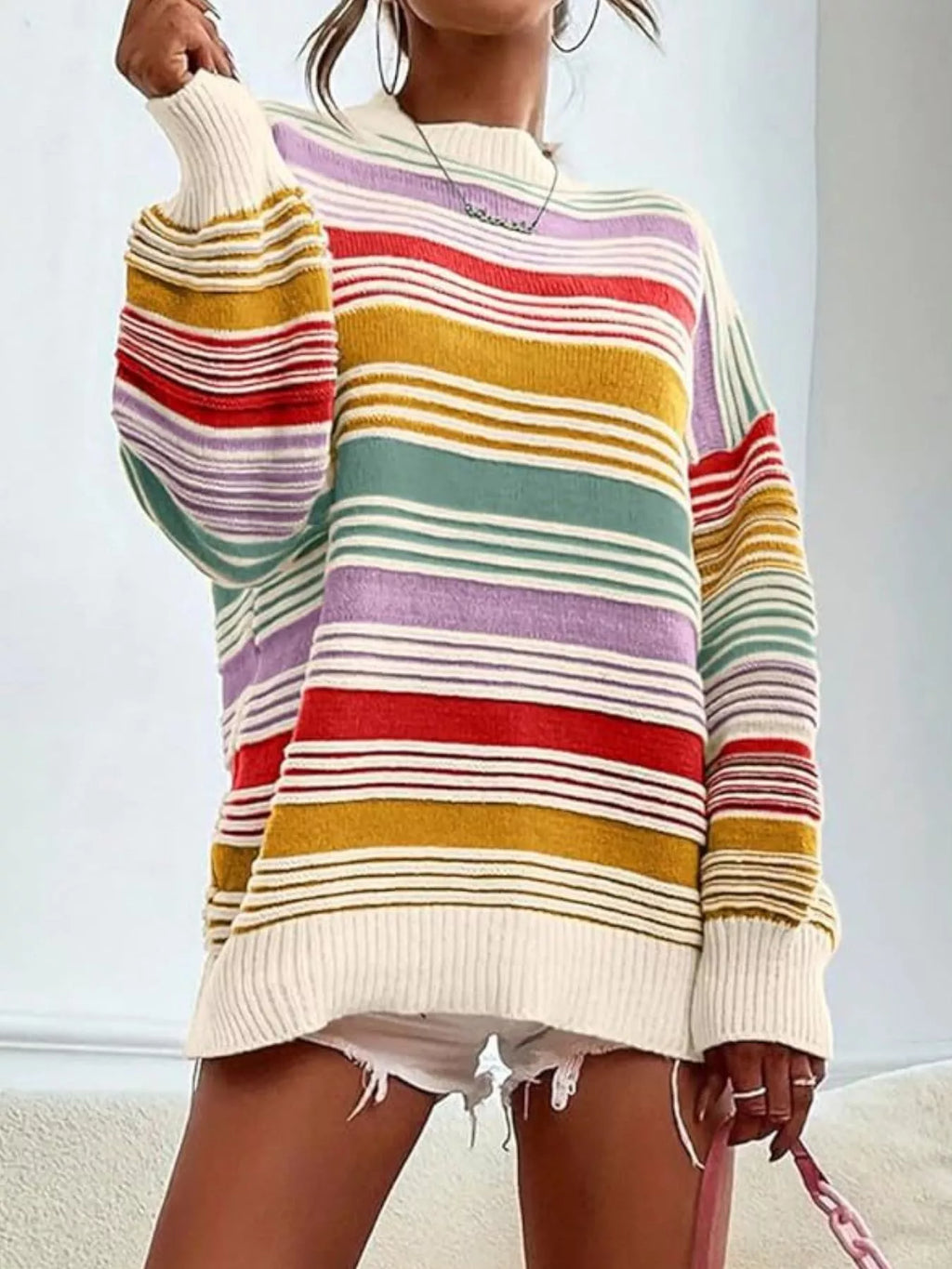 Striped Knit Long Sleeve Sweater (13)