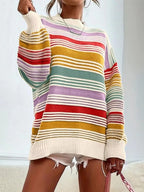 Striped Knit Long Sleeve Sweater (13)