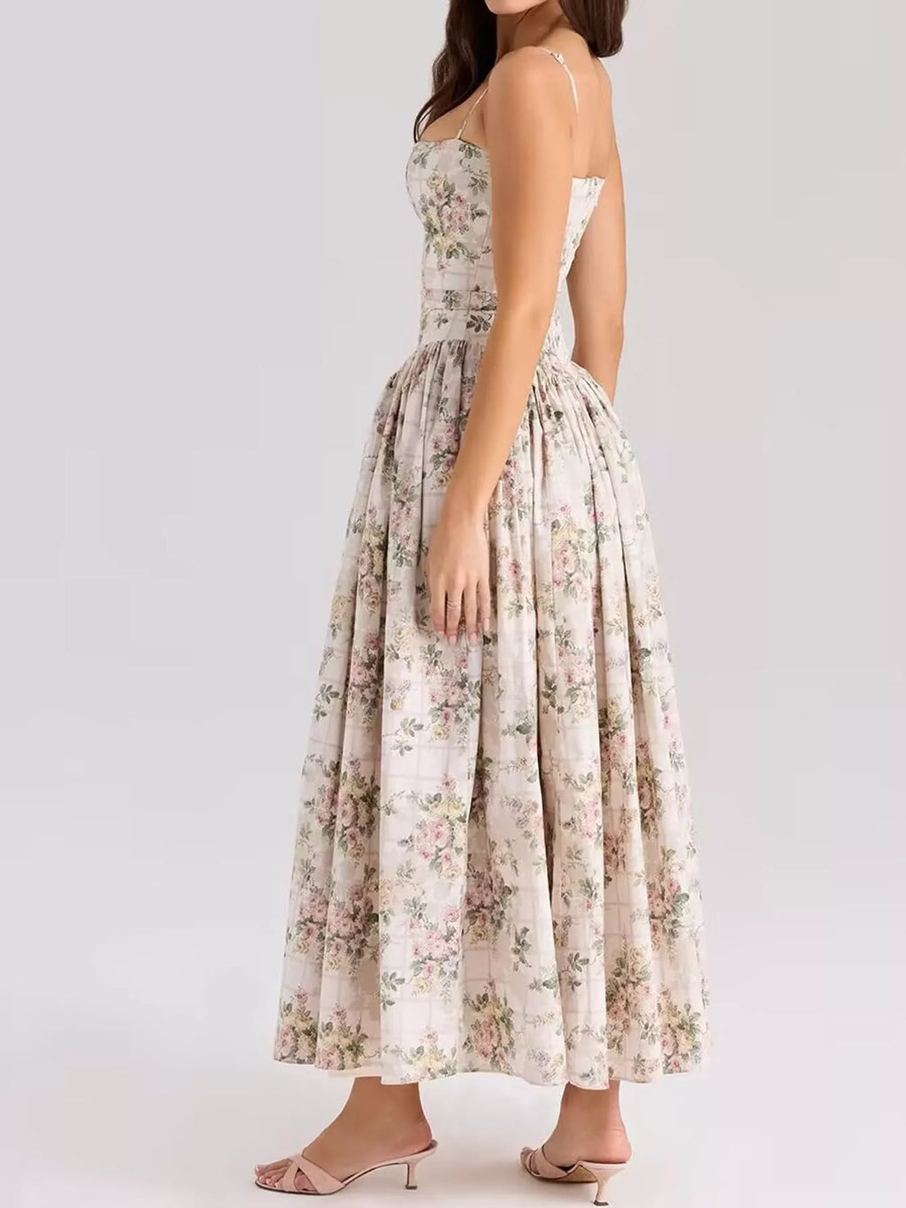 Floral Spaghetti Straps Midi Dress (46)