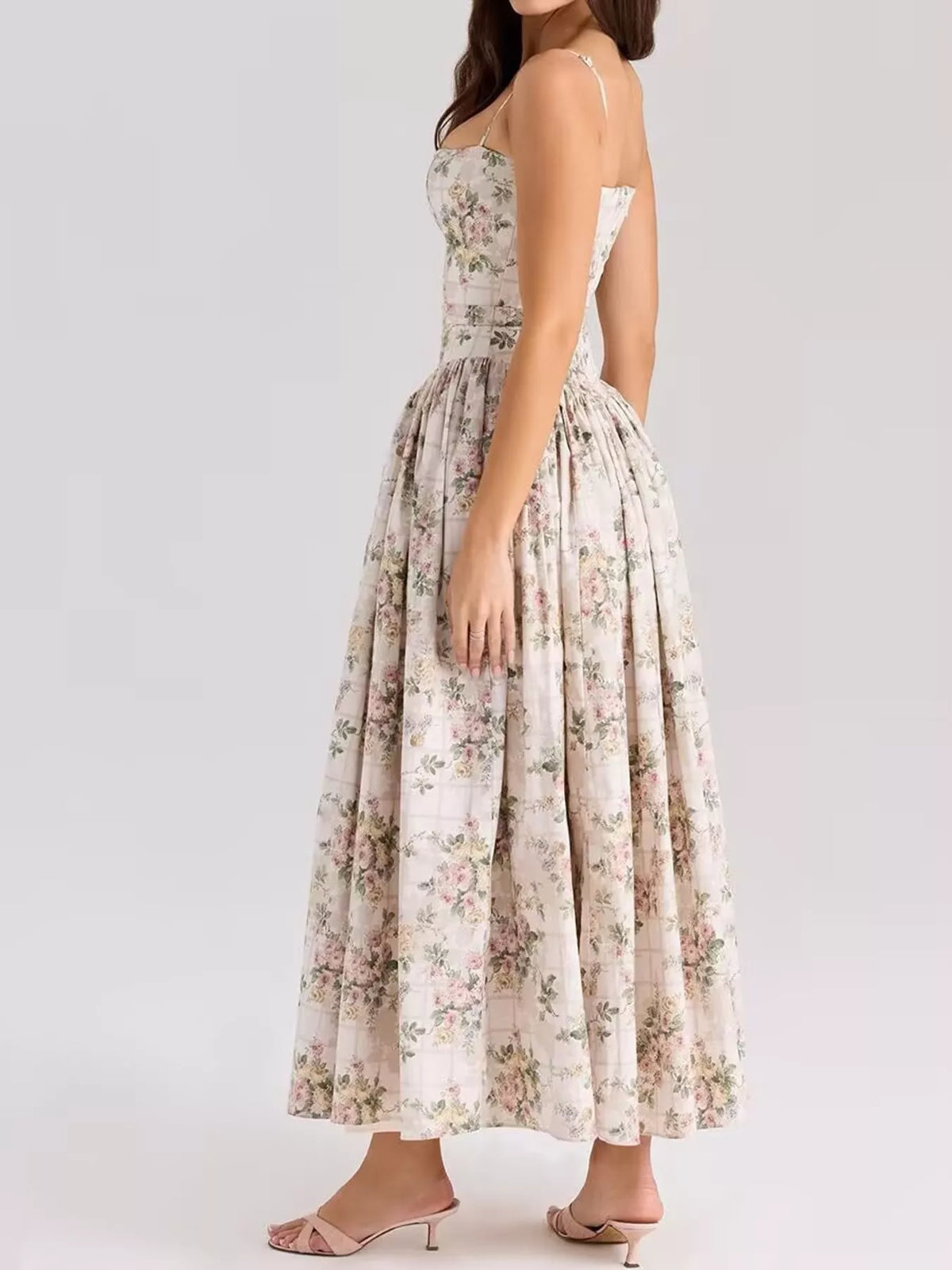 Floral Spaghetti Straps Midi Dress (46)