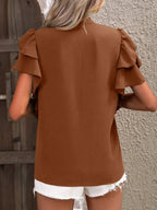 Ruffle Sleeve Notched Blouse (8)