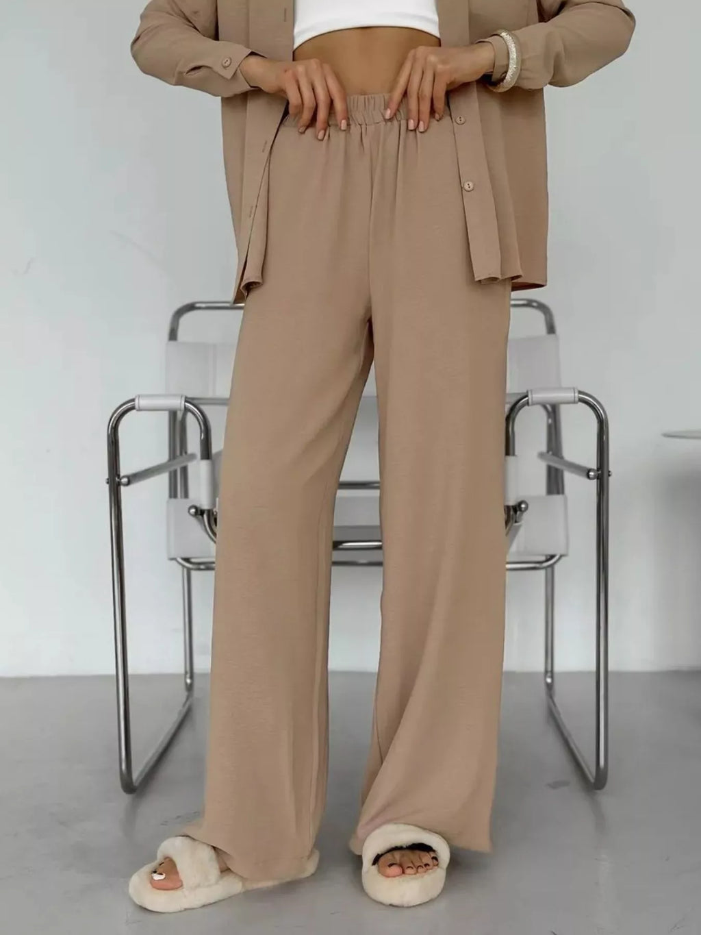 Button Up Long Sleeve Shirt Pants Set (19)
