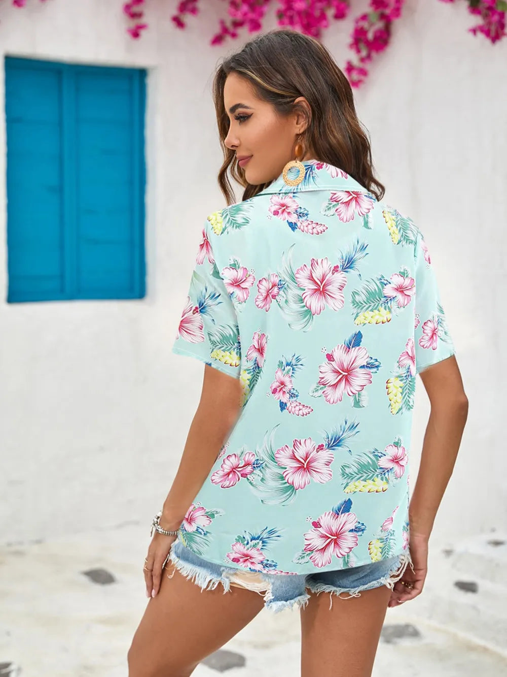 Printed Collared Neck Short Sleeve Shirt (14)