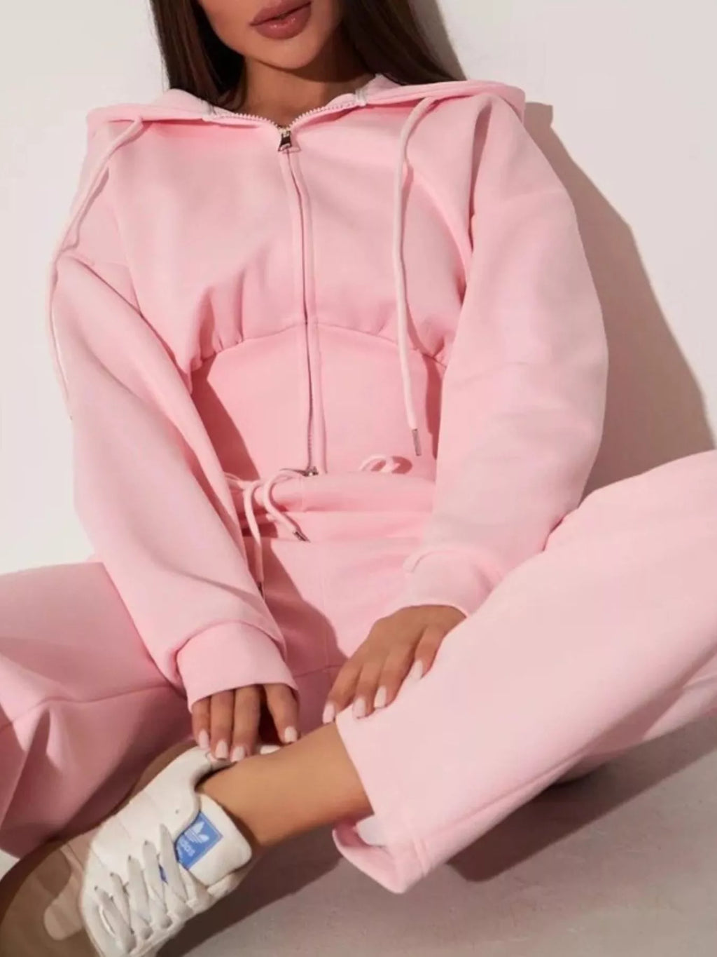 Zip-up Hoodie Wide-leg Pants Set (30)