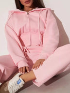 Zip-up Hoodie Wide-leg Pants Set (30)