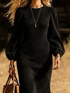 Fringe Round Neck Balloon Sleeve Dress (4)