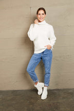 High Neck Balloon Sleeve Rib-knit Pullover Sweater (4)
