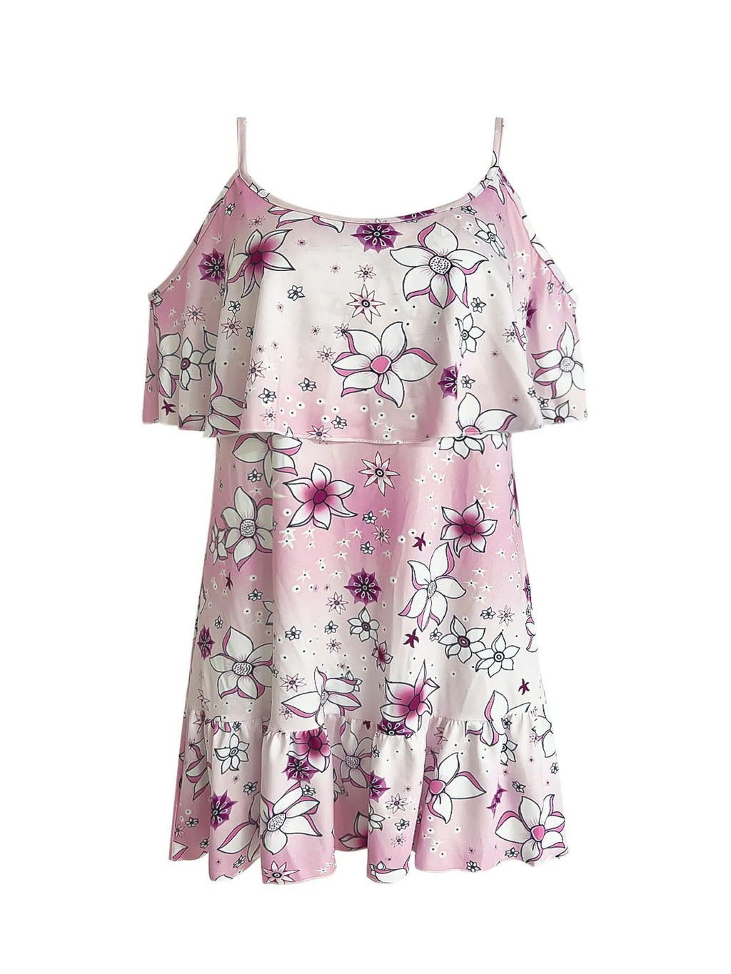 Floral Cold Shoulder Ruffle Mini Dress (3)