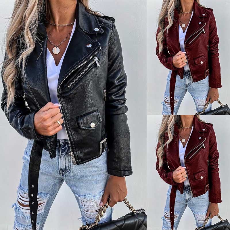 Jacket Top Pu Leather Coat Short Zipper photo 2