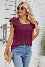 Eyelet Square Neck Cap Sleeve Blouse (21)