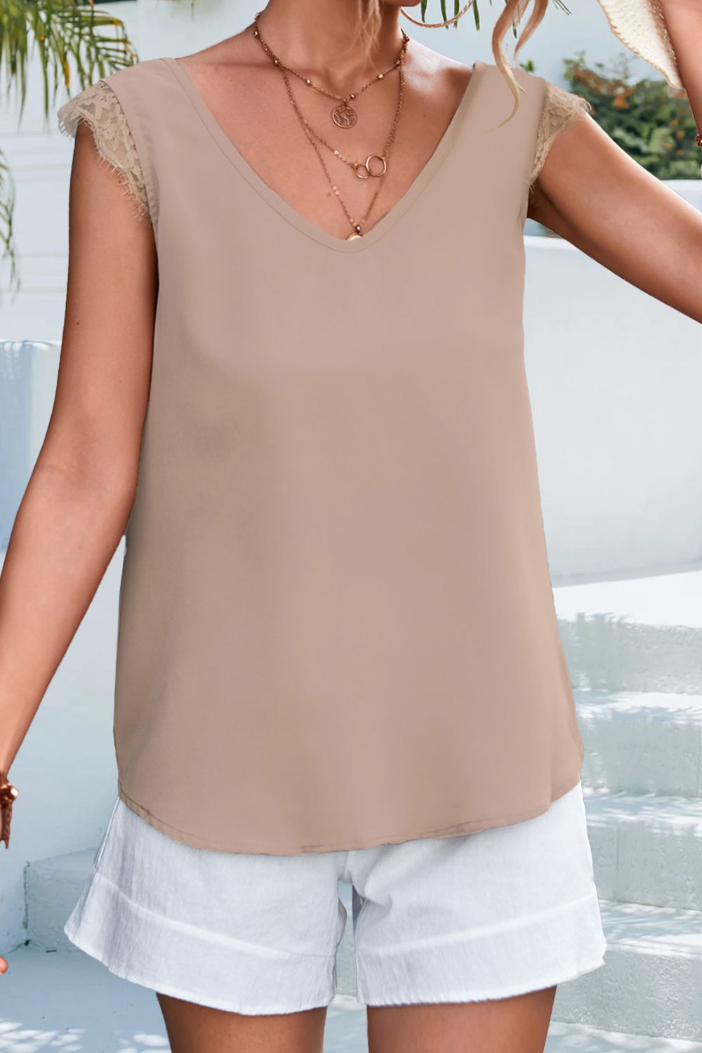 Lace Detail Eyelash Trim V-neck Tank (7)