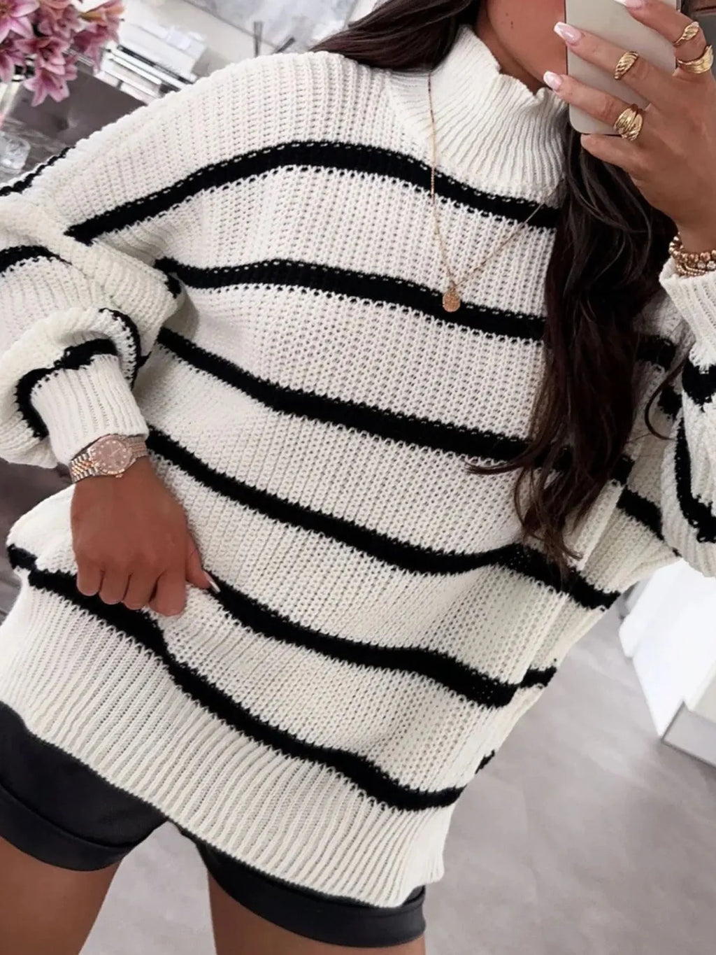 Striped Turtleneck Long Sleeve Sweater (8)