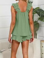 Ruffle Trim Sleeveless Top Shorts Set (22)