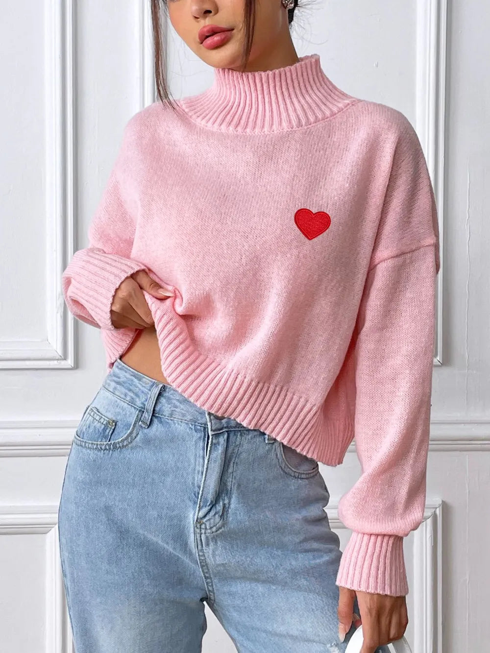 Heart Turtleneck Long Sleeve Sweater (3)