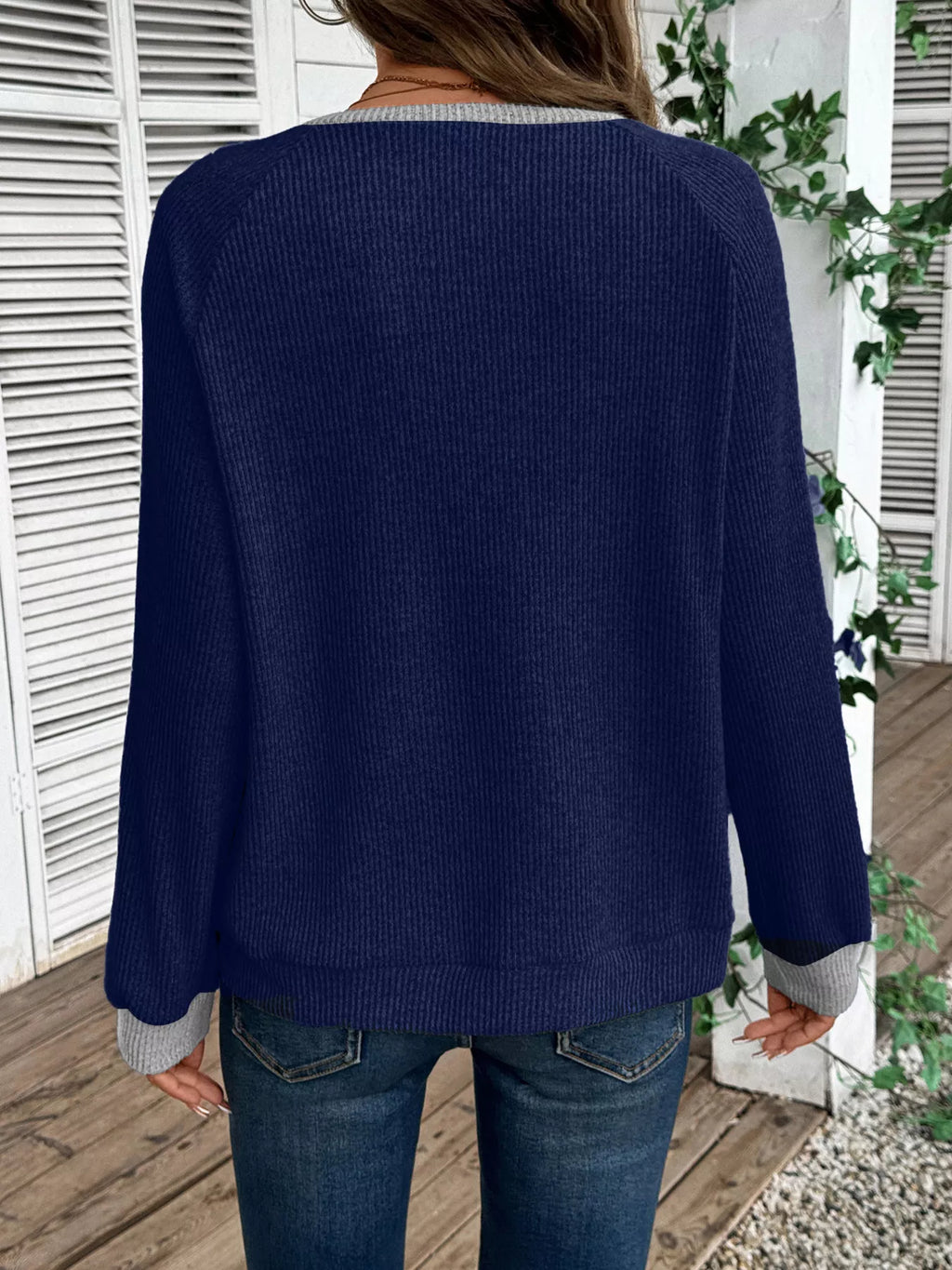 Ribbed Knit Two-tone Top (18)
