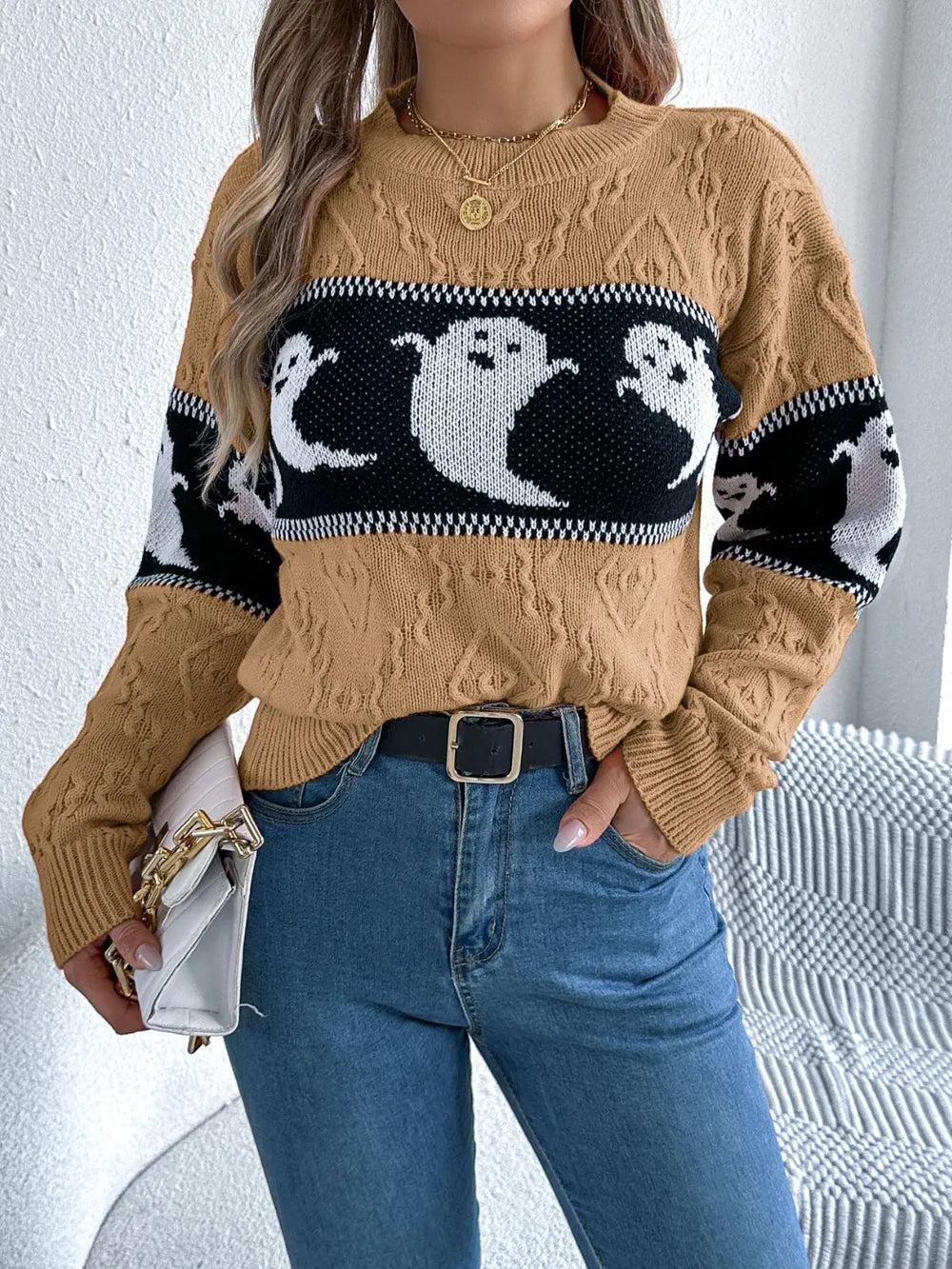 Ghost Round Neck Long Sleeve Sweater (17)