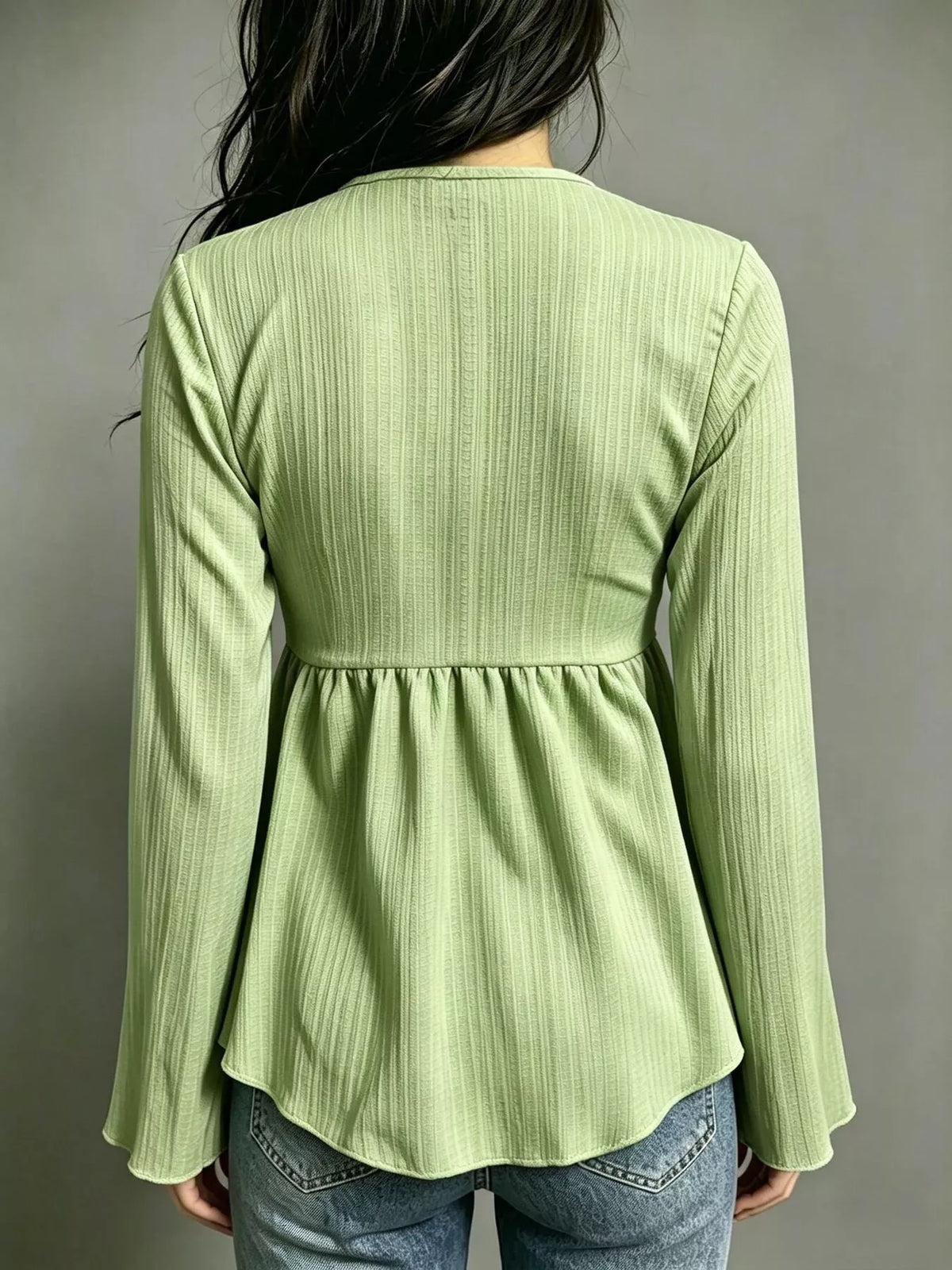 Tie-front Flare Sleeve Blouse (2)