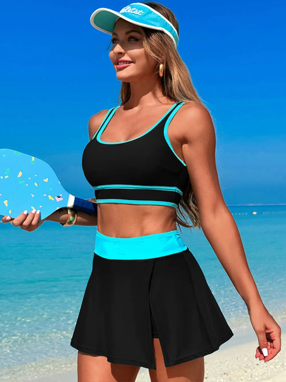 Scoop Neck Top Skort Swim Set (7)