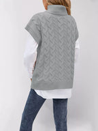 Chunky Knit Turtleneck Cap Sleeve Sweater (8)