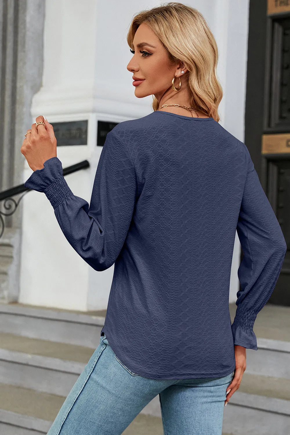 V-neck Flounce Sleeve T-shirt (2)
