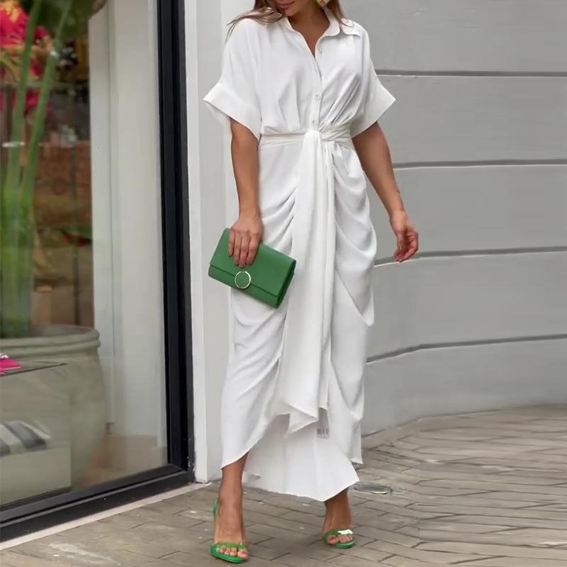 Collared Single-breasted High-waist Shirt Midi Dress variant CJLY286285607GT|CJLY286285608HS|CJLY286285609IR|CJLY286285610JQ|CJLY286285611KP|CJLY286285612LO