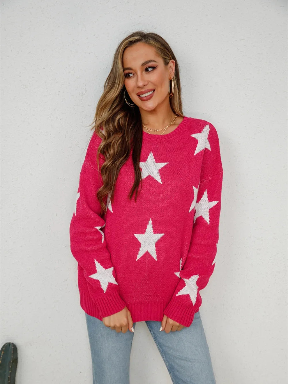 Star Round Neck Dropped Shoulder Sweater (10)