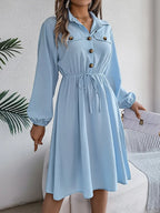 Collared Neck Long Sleeve Dress Pockets (4)
