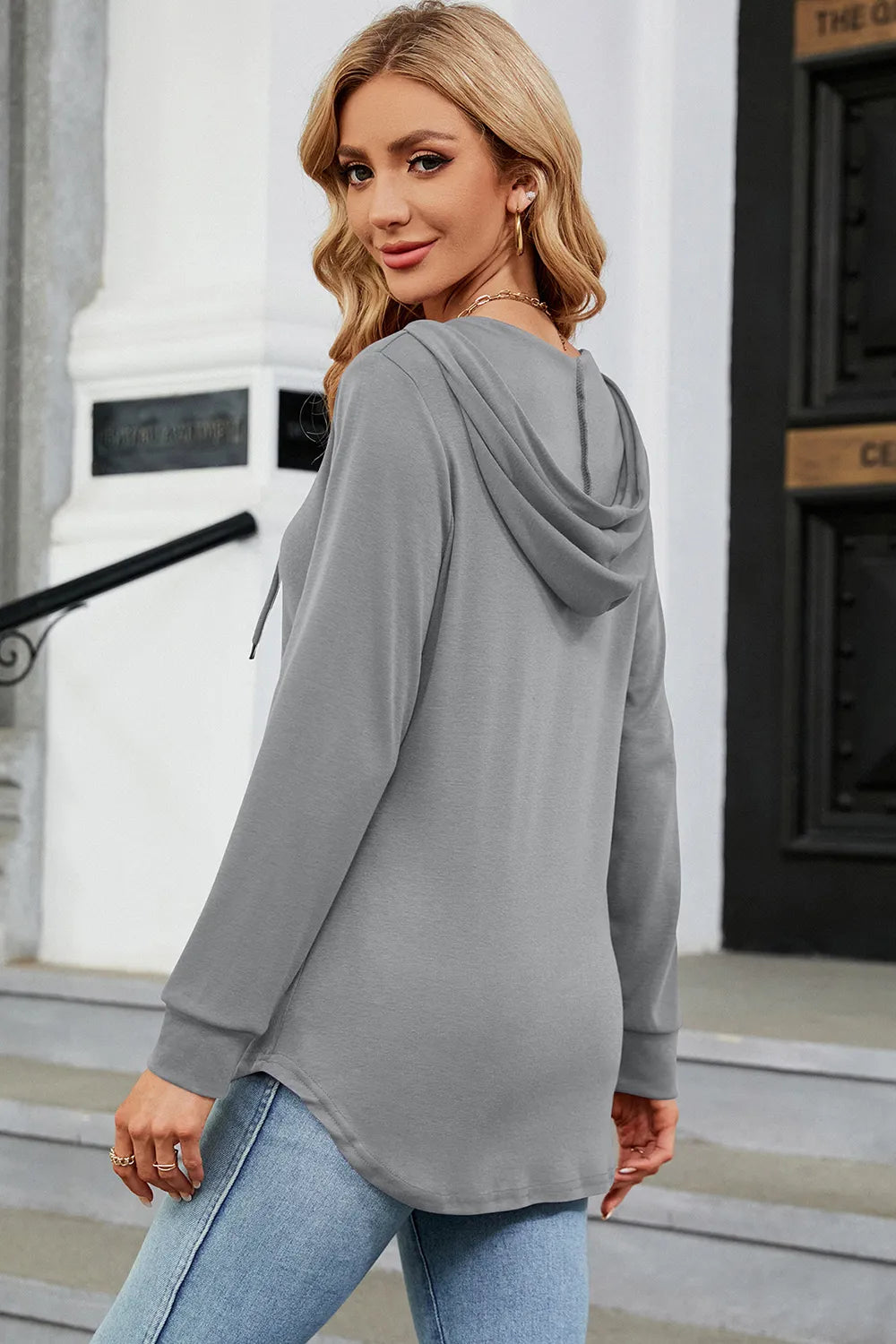 Decorative Button Drawstring Long Sleeve Hoodie (9)