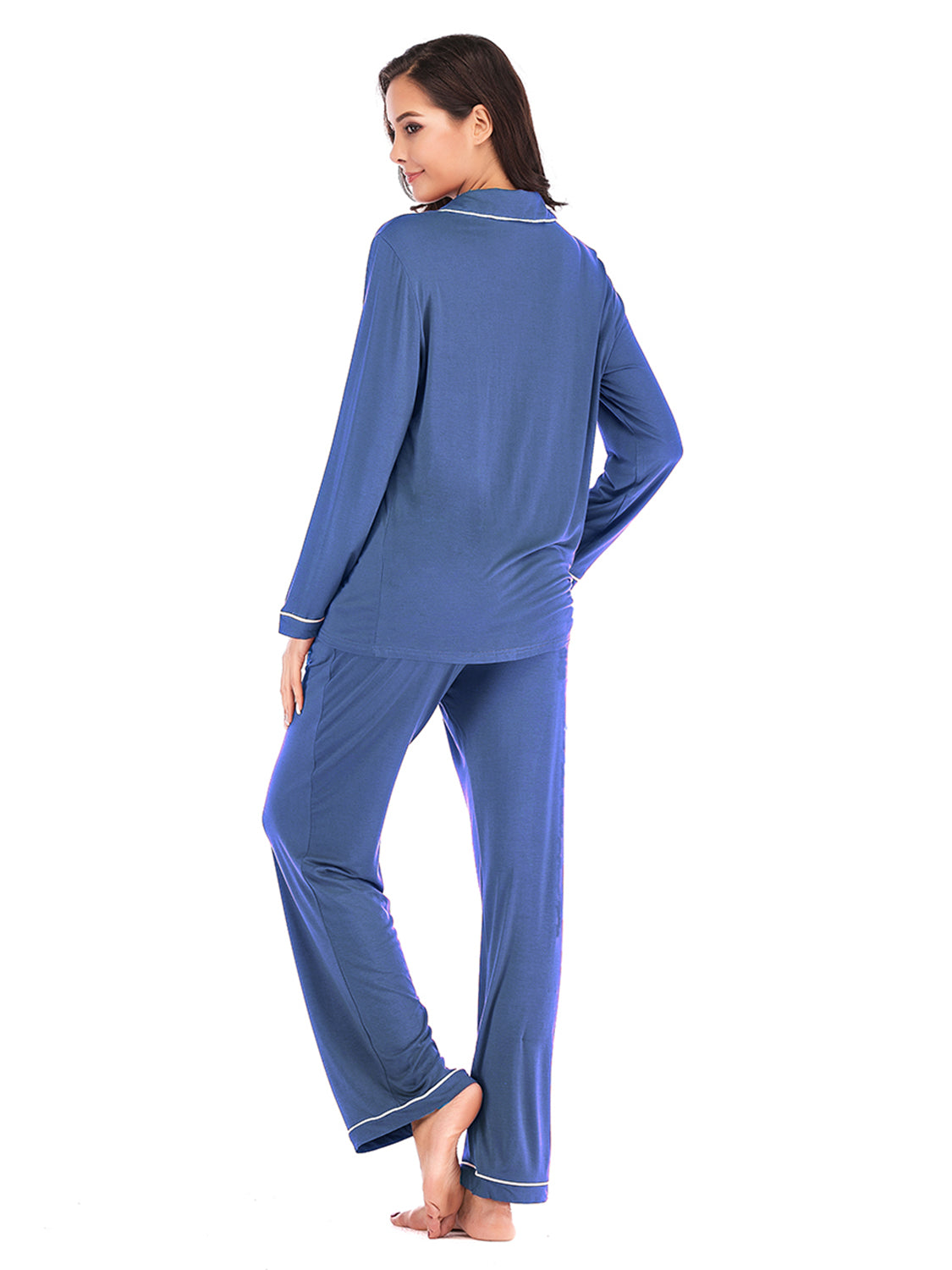 Collared Neck Long Sleeve Loungewear Set Pockets (12)