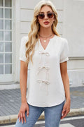 Notched Short Sleeve Blouse