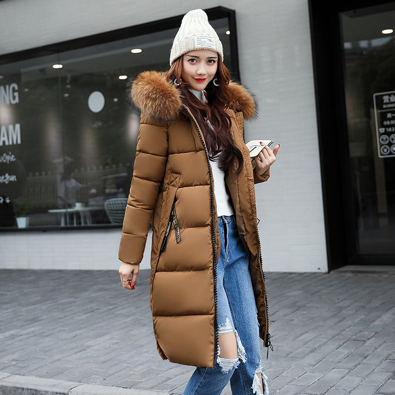 Long Cotton Jacket Hooded Big Fur Collar Down variant CJNSWTFP00063-Brown coffee-4XL