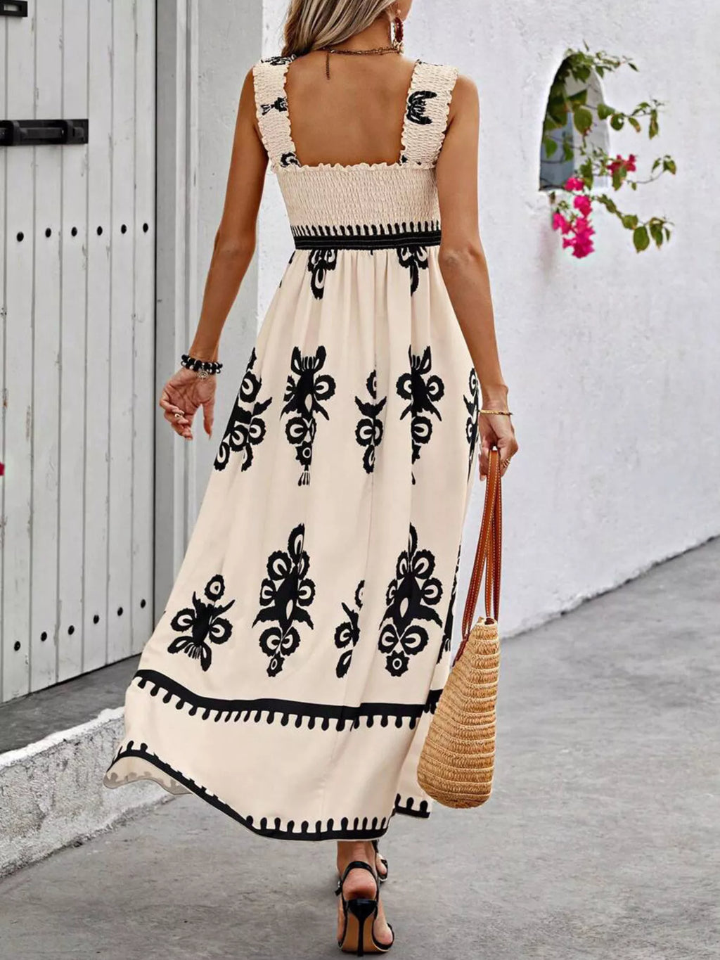Smocked Printed Square Neck Maxi Dress (22)