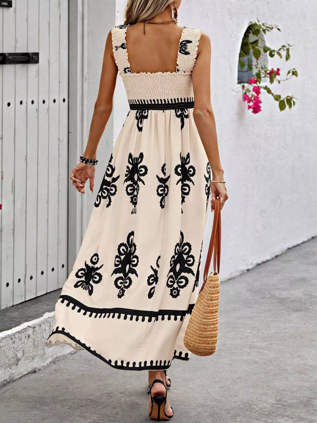 Smocked Printed Square Neck Maxi Dress (22)